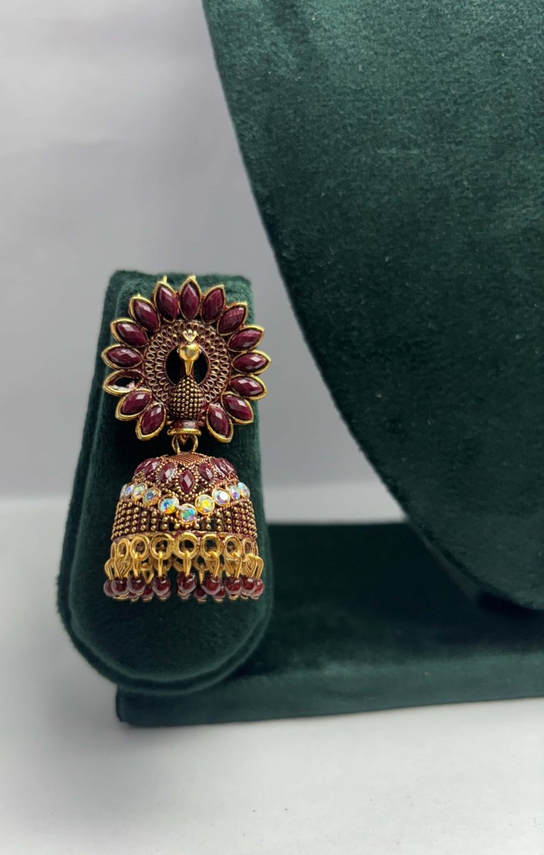 Gold Plated Peacock Jhumka Earrings with Stones - Trendy Ethnic Party Wear | AureyaGreenantique finish earrings