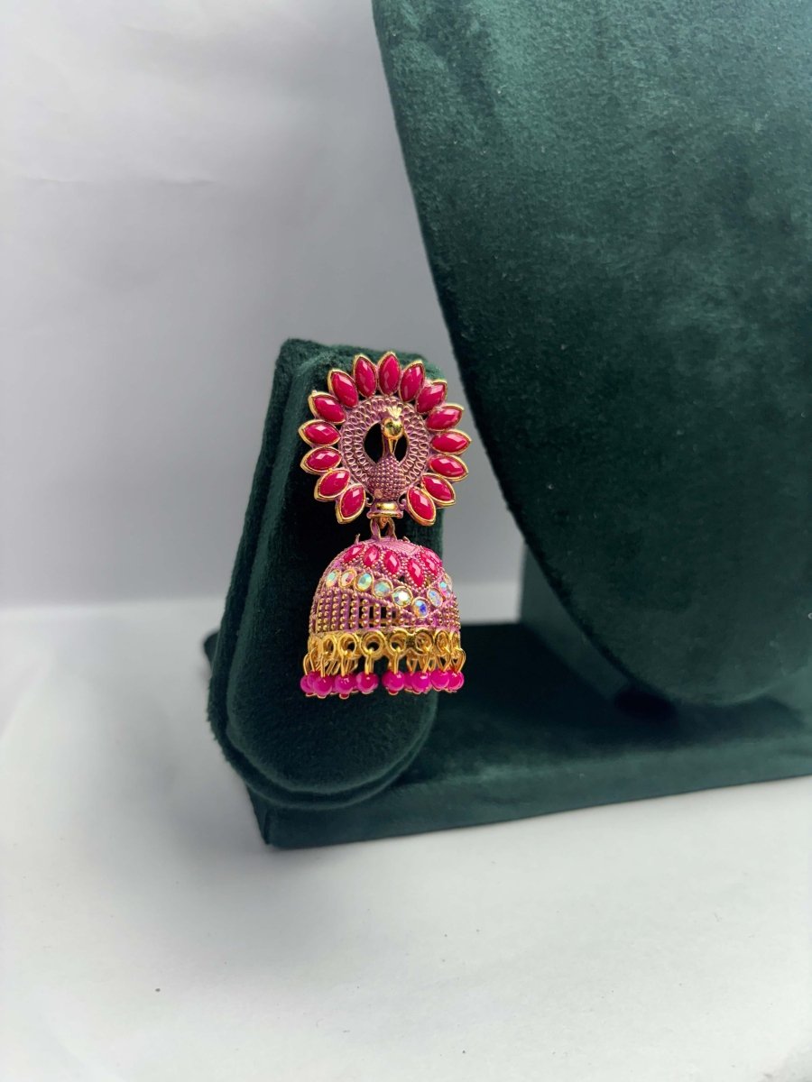Gold Plated Peacock Jhumka Earrings with Stones - Trendy Ethnic Party Wear | AureyaGreenantique finish earrings