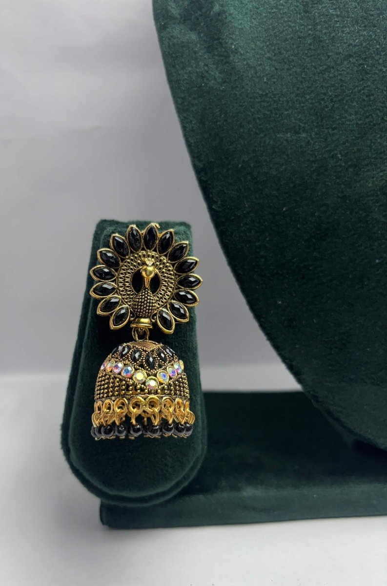 Gold Plated Peacock Jhumka Earrings with Stones - Trendy Ethnic Party Wear | AureyaGreenantique finish earrings