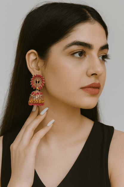 Gold Plated Peacock Jhumka Earrings with Stones - Trendy Ethnic Party Wear | AureyaPinkantique finish earrings