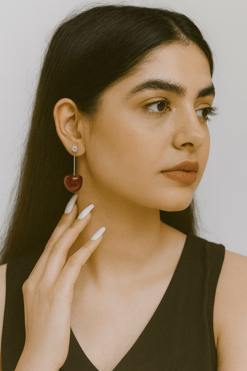 Cherry Crystal Stud Earrings - Minimal Dangle Jewelry | Aureyacherry earringscrystal stud drop earringscute earrings