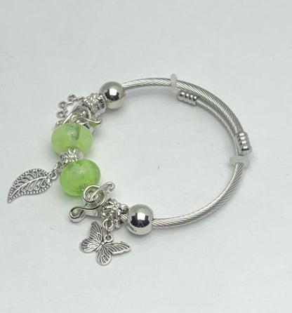 Silver Charm Bangle Bracelet– Adjustable Fashion Jewelry with Colorful Beads & CharmsGreenadjustable braceletboho accessories