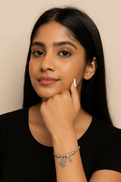 Silver Charm Bangle Bracelet– Adjustable Fashion Jewelry with Colorful Beads & Charmsadjustable braceletboho accessories